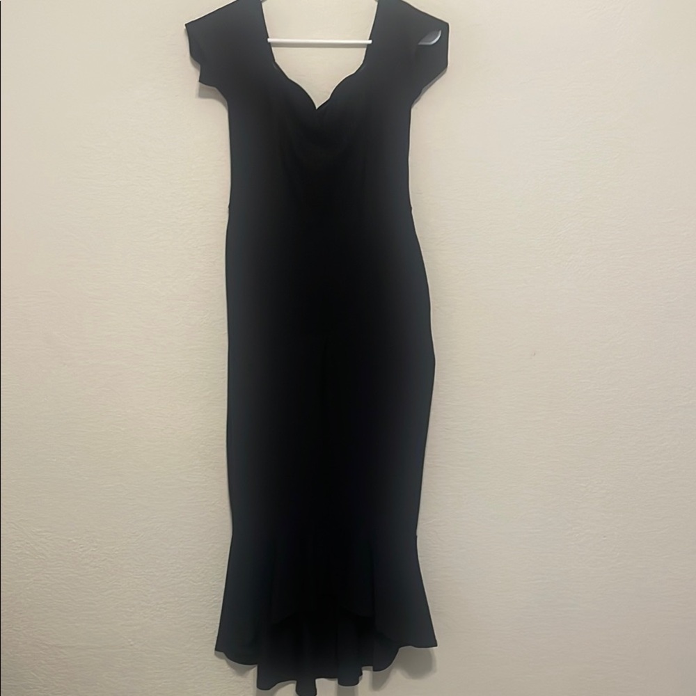 Lulu's Black Off the Shoulder Sheath Midi Dress - Picture 6 of 6